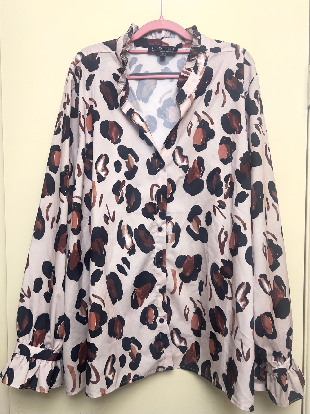 Eloquii Women's Leopard Print Button-Down Blouse - Cream/Brown/Black